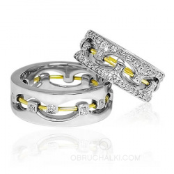 Широкие подвижные обручальные кольца с бриллиантами фото