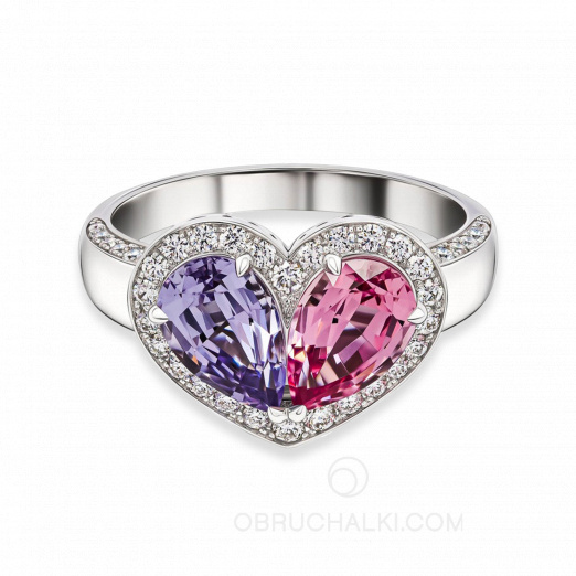 Необычное кольцо женское с цветными бриллиантами огранки груша TOGETHER IN HEART на заказ фото 2