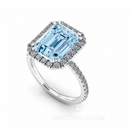 Женское кольцо с крупным голубым аквамарином и бриллиантами WHIRLPOOL LIGHT  на заказ фото