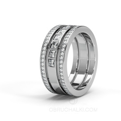 эксклюзивное украшение обручальное кольцо женское с бриллиантами широкое COMBO BONNIE & CLYDE фото