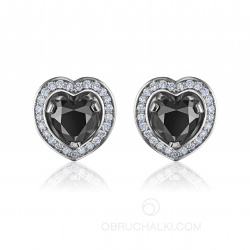 эксклюзивное украшение пусеты-трансформеры с черным бриллиантом в форме сердца BLACK HEART EARRINGS фото