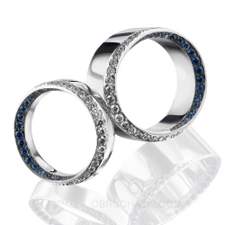 Широкие обручальные кольца с сапфирами и бриллиантами LUNA фото