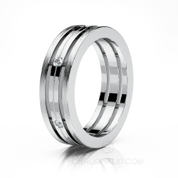 Широкое обручальное кольцо из белого золота с матовой поверхностью и бриллиантами COMBO MINIMAL фото