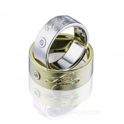 Широкие парные обручальные кольца с росписью AUTOGRAPH фото