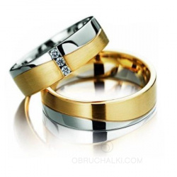 Широкие красивые обручальные кольца с 3-мя бриллиантами фото