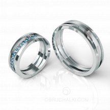 Парные обручальные кольца из белого золота с голубыми бриллиантами WAVY BLUE DIAMONDS фото