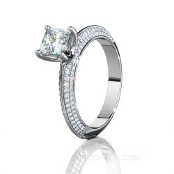 эксклюзивное украшение помолвочное кольцо с бриллиантом Принцесса и россыпью камней CHARMING фото