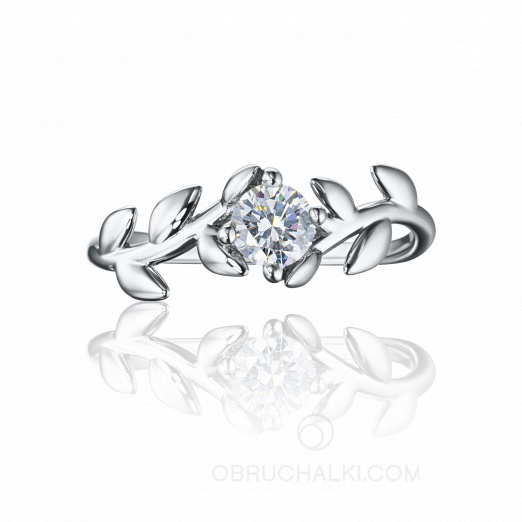 Женское помолвочное кольцо из белого золота с бриллиантом BRANCH OF LOVE на заказ фото 2