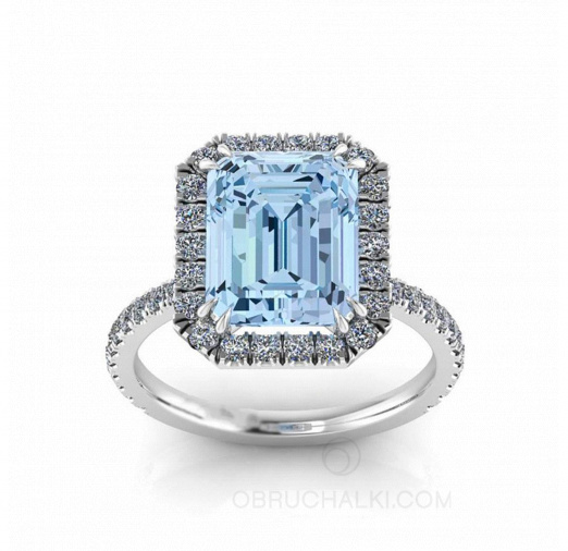 Женское кольцо с крупным голубым аквамарином и бриллиантами WHIRLPOOL LIGHT  на заказ фото 3
