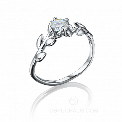 Женское помолвочное кольцо из белого золота с бриллиантом BRANCH OF LOVE на заказ фото 3
