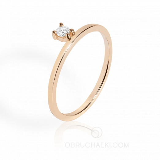 Классическое помолвочное кольцо с бриллиантом на заказ фото