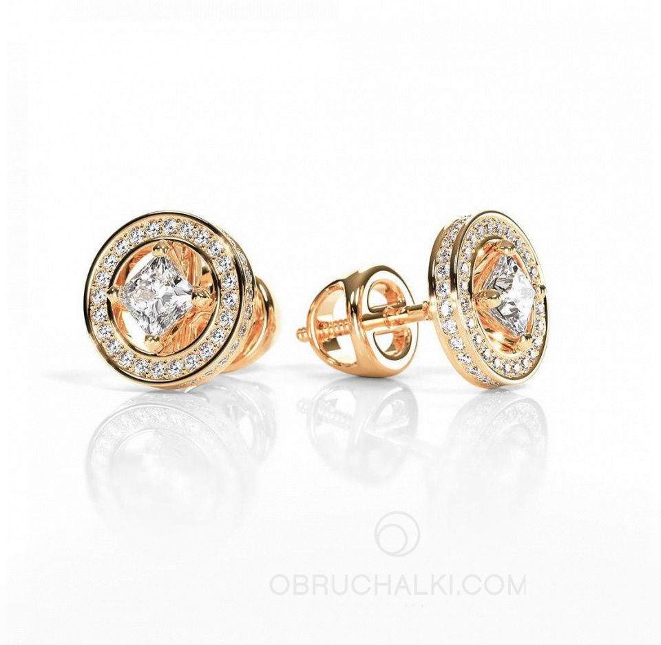 Пусеты-трансформеры из золота с бриллиантами