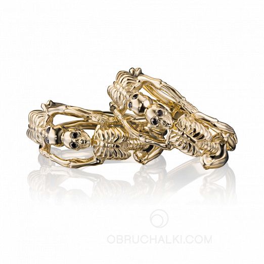 Оригинальные обручальные кольца с бриллиантами в виде черепов CARPE DIEM на заказ фото 2