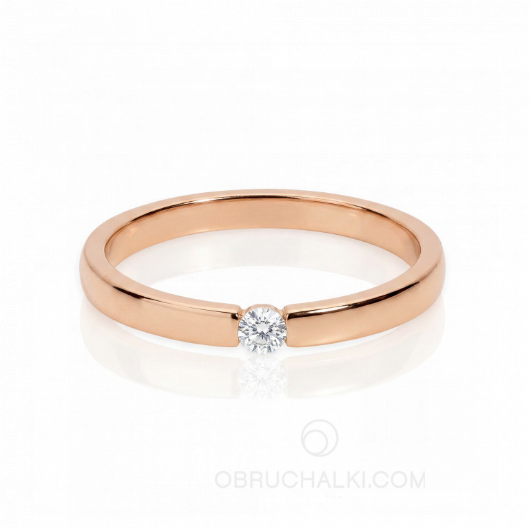 Узкое обручальное кольцо с круглым бриллиантом CLASSIC SLIM