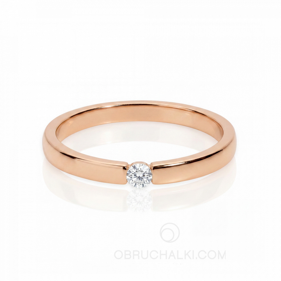 Узкое обручальное кольцо с круглым бриллиантом CLASSIC SLIM