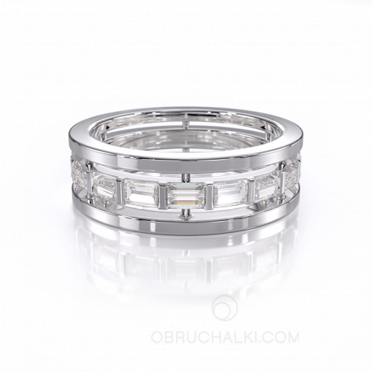 Обручальное кольцо из белого золота c с бриллиантами огранки багет COMBO BAGUETTE SHINY CIRCLE на заказ фото 2