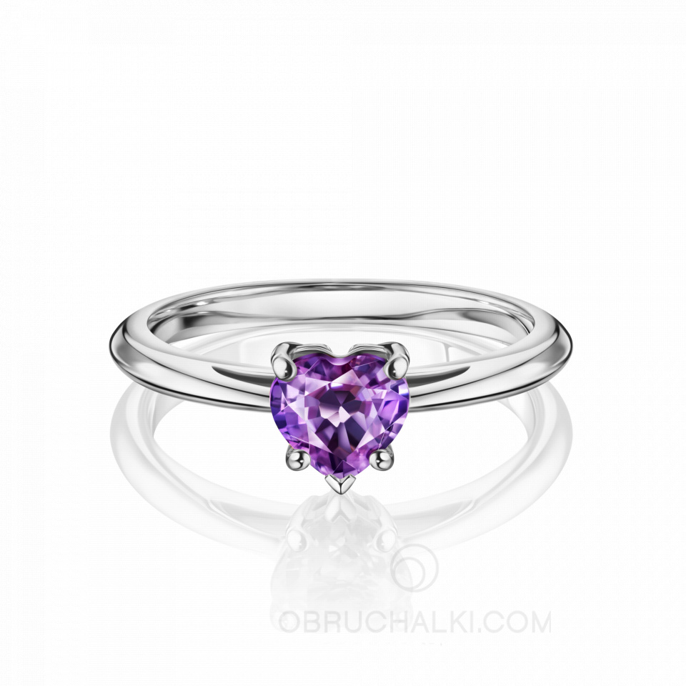 Помолвочное кольцо с фиолетовым аметистом огранки Сердце AMETHYST HEART RING