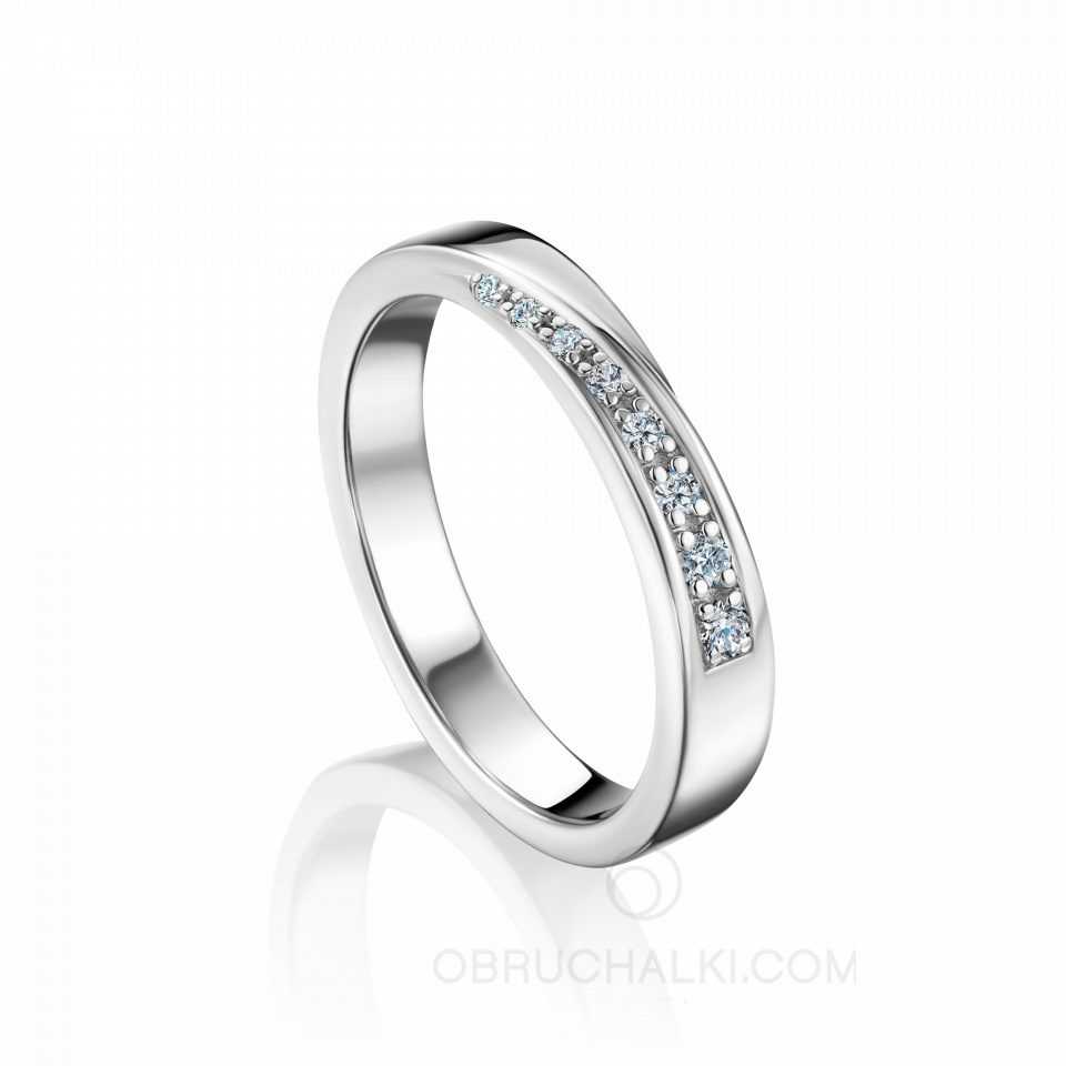 Женское обручальное кольцо из белого золота с бриллиантами MOBIUS MONO