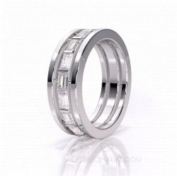 Широкое обручальное кольцо из белого золота c с бриллиантами огранки багет COMBO BAGUETTE SHINY CIRCLE фото