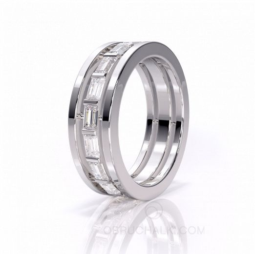 Обручальное кольцо из белого золота c с бриллиантами огранки багет COMBO BAGUETTE SHINY CIRCLE на заказ фото