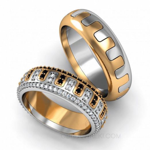 Обручальные кольца с бриллиантами и узором в форме волны на заказ фото 3