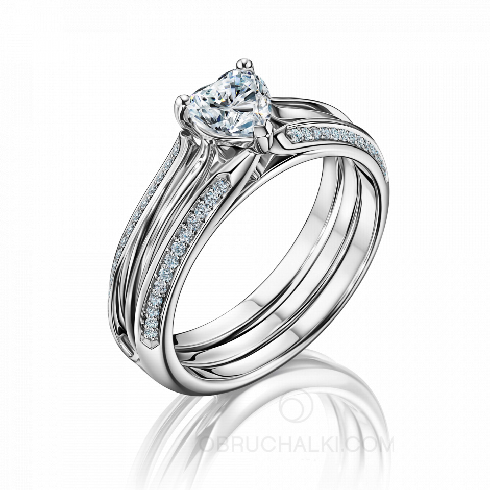 Кольцо - трансформер из белого золота с бриллиантом огранки сердце PROMISE DUAL HEART