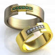 Парные обручальные кольца комбинированные с изумрудами на заказ фото 4