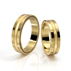 Обручальные парные кольца из золота с белыми и черными бриллиантами BLACK KING & WHITE QUEEN   фото