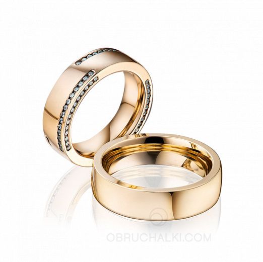 Парные обручальные кольца с бриллиантами DIAMOND SEGMENT на заказ фото