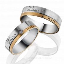 Парные обручальные комбинированные кольца с гравировкой Ваших имен фото
