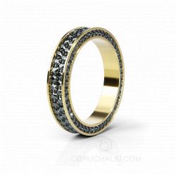 Широкое обручальное кольцо с прозрачными гранями из желтого золота с черными бриллиантами LOVE STORY BLACK DIAMONDS фото