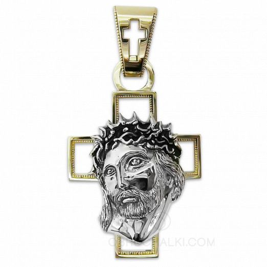 Оригинальный крест с ликом Иисуса Христа в терновом венке на заказ фото