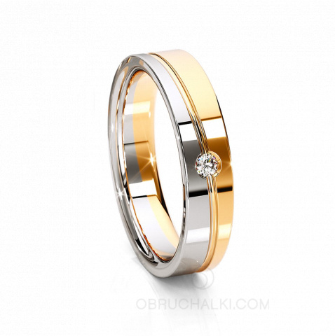 Обручальное женское кольцо из комбинированного золота с бриллиантом IS SHE