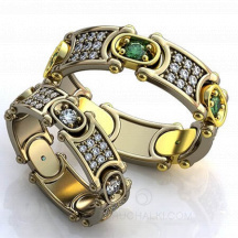 Подвижные обручальные кольца с изумрудами и бриллиантами ART-DECO фото