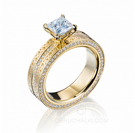 Помолвочное кольцо с необычной поверхностью и бриллиантом 1 карат EMPRESS на заказ фото