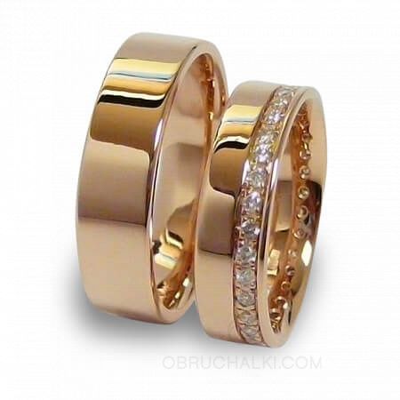 Парные обручальные кольца с бриллиантовой дорожкой на заказ фото 3