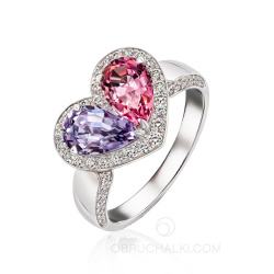 Необычное кольцо женское с цветными бриллиантами огранки груша TOGETHER IN HEART фото