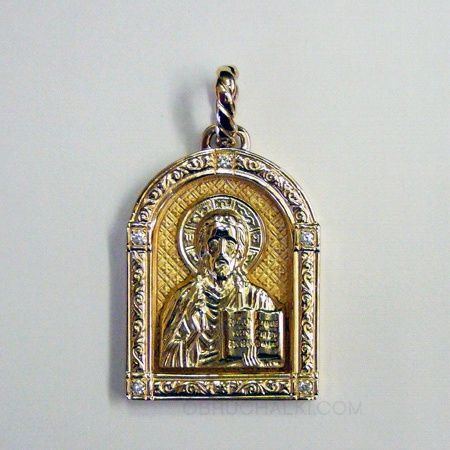 Золотая ладанка с ликом Спасителя с бриллиантами на заказ на заказ фото