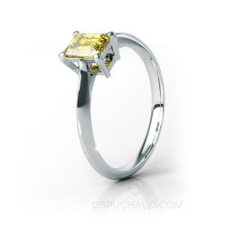 Золотое помолвочное кольцо с желтым бриллиантом изумрудной огранки EMERALD RING YELLOW DIAMOND фото