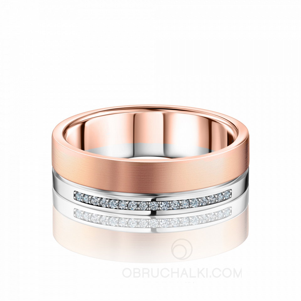Женское свадебное кольцо из комбинированного золота с бриллиантами 