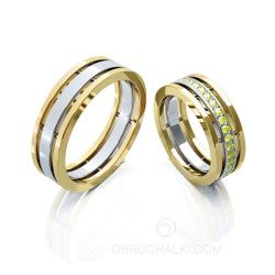 Широкие обручальные кольца с желтыми бриллиантами COMBO COLOR DIAMOND фото