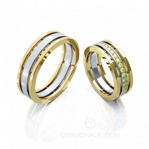 Обручальные кольца с желтыми бриллиантами COMBO COLOR DIAMOND на заказ фото