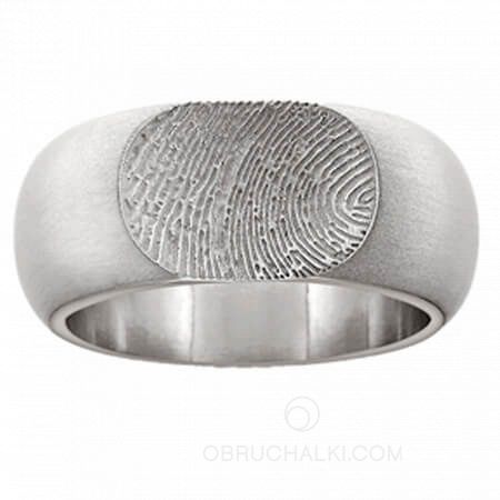 Оригинальное обручальное кольцо выпуклого профиля с отпечатком пальца на заказ фото