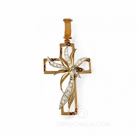 Легкий крест с декоративной накладкой и бриллиантами на заказ фото