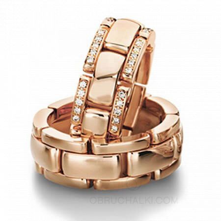 Гибкие обручальные кольца браслетного типа с бриллиантами  на заказ фото 3