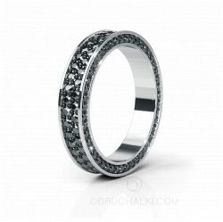 Широкое обручальное кольцо с прозрачными гранями из белого золота с черными бриллиантами LOVE STORY BLACK DIAMONDS фото