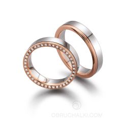 Парные обручальные кольца с бриллиантами DIAMOND CIRCLE BICOLOR фото