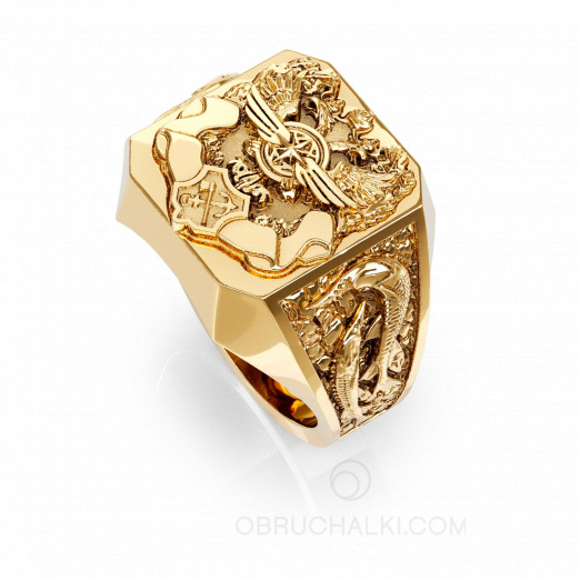 Золотое кольцо - печатка для мужчин POWER на заказ фото