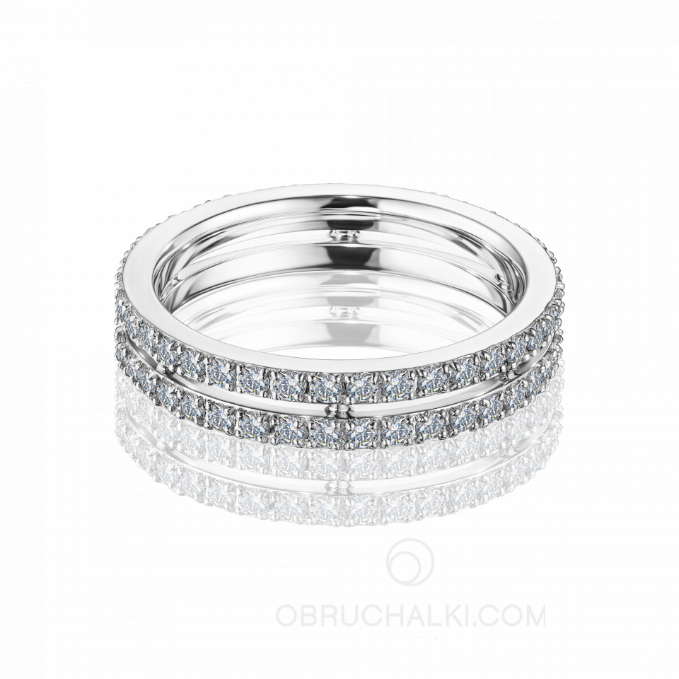 Женское обручальное кольцо из белого золото с двумя бриллиантовыми дорожками COMBO DUET