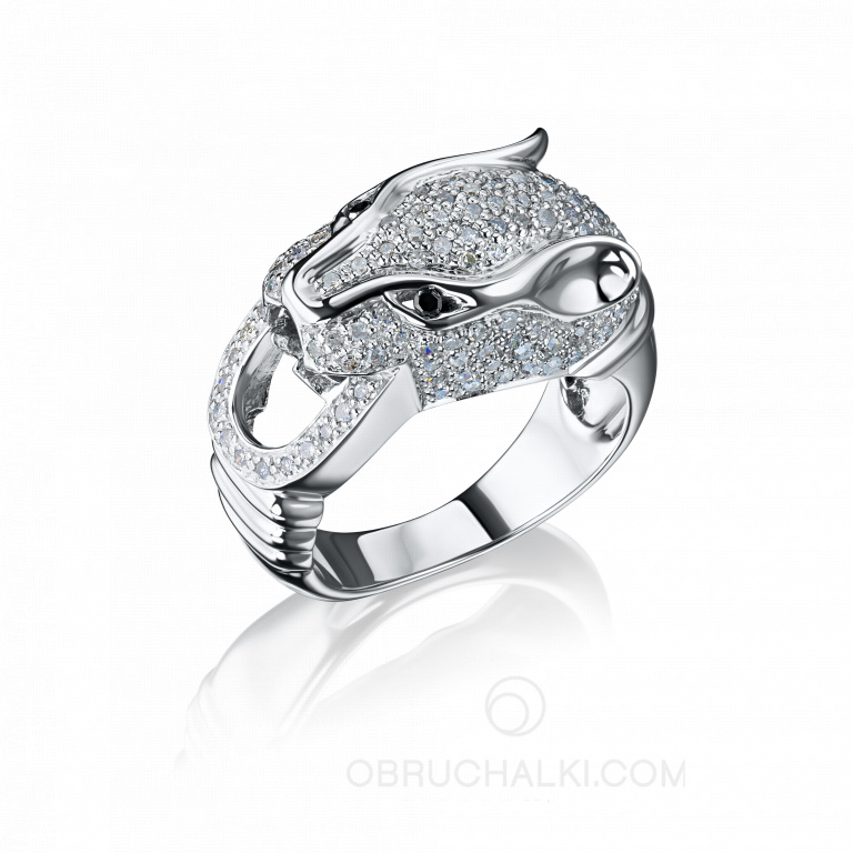 Кольцо-перстень женское пантера из белого золота с бриллиантами PANTHER RING